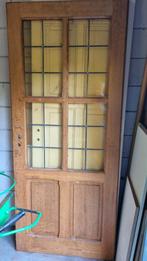 Eikenhouten deur met glas in lood 83 cm x 196 cm, Ophalen of Verzenden