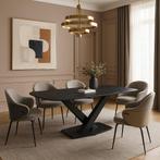 Keramieken Eettafel Marmer met zwarte V-poot (-30% korting), Huis en Inrichting, Tafels | Eettafels, Nieuw, Vijf personen of meer