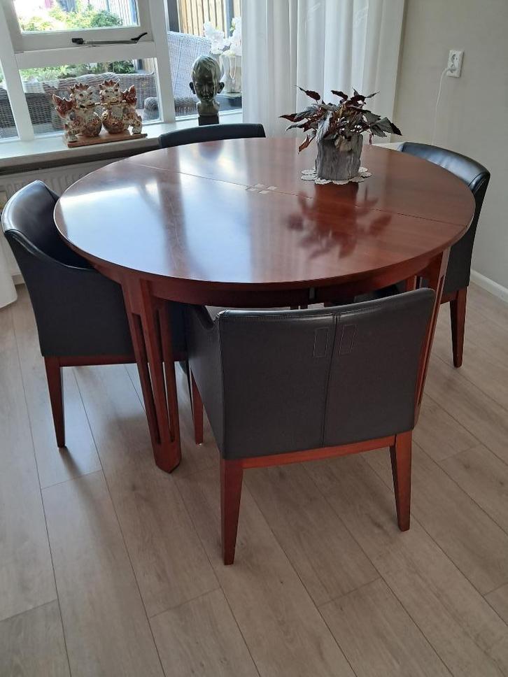 Schuitema kersenhouten Eethoek  rond/ovaal stelbaar, Huis en Inrichting, Tafels | Eettafels, Gebruikt, 100 tot 150 cm, 100 tot 150 cm