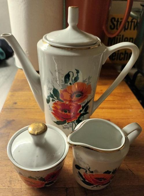 Koffiepotje met roomstel Klaproos, Antiek en Kunst, Curiosa en Brocante, Ophalen of Verzenden