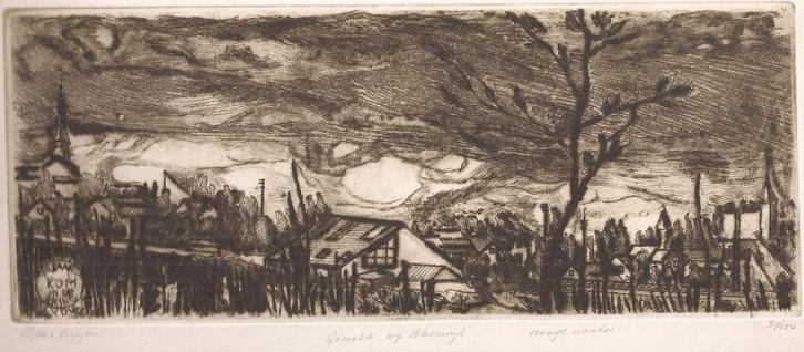 Lydia Luijten. Gezicht op Bleiswijk. Droge Naald. 1978, Antiek en Kunst, Kunst | Etsen en Gravures, Ophalen of Verzenden