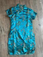 Vintage blauwe zijde kimono chinees japans jurk kaftan boho, Blauw, Ophalen of Verzenden, Zo goed als nieuw, Vintage