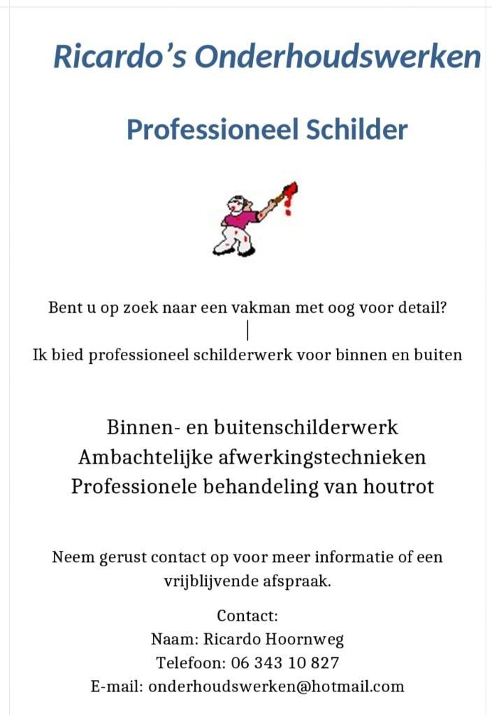 Ervaren Schilder, Diensten en Vakmensen, Schilders en Behangers, Behangen, Binnenschilderwerk, Buitenschilderwerk, Garantie, Kleuradvies