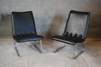 Vintage zwarte zetels fauteuils, Gebruikt, Metaal, Vintage, 75 tot 100 cm