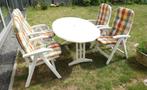set 4 Hartman tuinstoelen en tuintafel, Ophalen, Gebruikt, Kunststof, Verstelbaar
