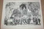 Antieke gravure - Grot van Lourdes met madonna - Ca 1875 !!, Ophalen of Verzenden