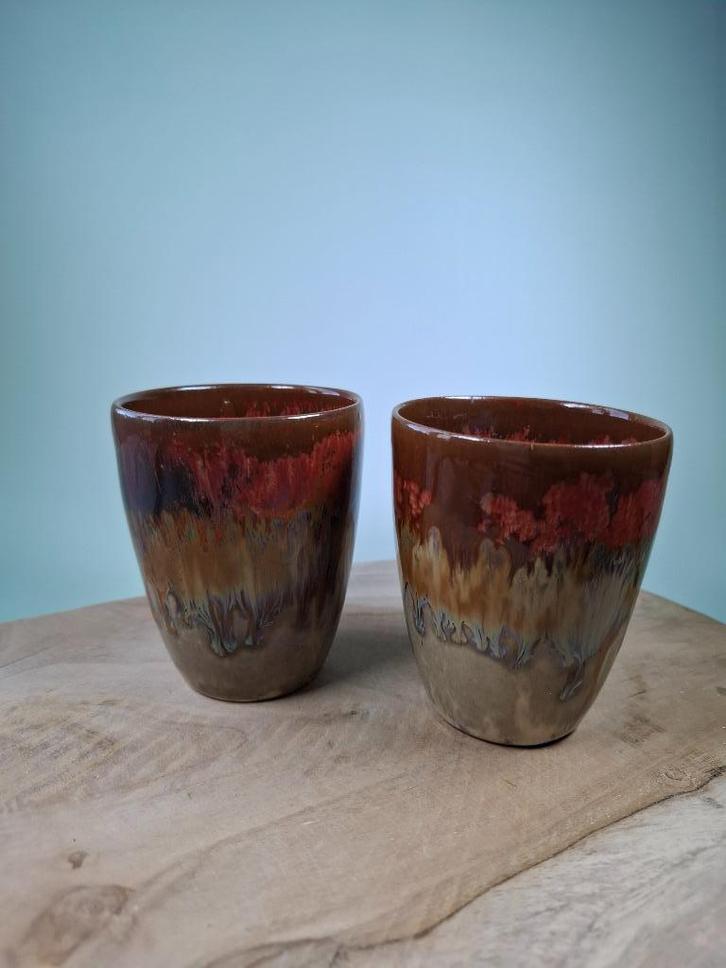 2 handgemaakte keramiek bekers 'Copper Love' medium, Huis en Inrichting, Keuken | Servies, Nieuw, Kop(pen) en/of Schotel(s), Overige stijlen