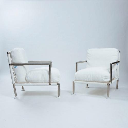 Loungeset 2 fauteuils  design Coro wit, hoger segment, Tuin en Terras, Tuinsets en Loungesets, Zo goed als nieuw, Loungeset, Aluminium