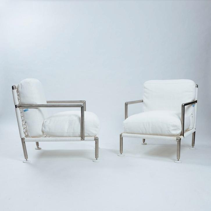 Loungeset 2 fauteuils  design Coro wit, hoger segment, Tuin en Terras, Tuinsets en Loungesets, Zo goed als nieuw, Loungeset, Aluminium