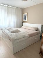 Brimnes IKEA tweepersoonsbed 180x200 met lades hoofdbord, Ophalen, Gebruikt, Wit, Tweepersoons