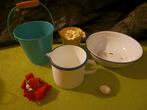 Set v 2 emmertjes, emaille melkkan en emaille teiltje, Ophalen of Verzenden, Gebruikt, Overige materialen, Met handgreep