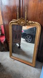 Antieke Franse vergulde spiegel met kuif, Ophalen, Rechthoekig, 50 tot 100 cm, 100 tot 150 cm