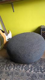 Vintage leren poef met gehaakte hoes, Stof, Gebruikt, 75 tot 100 cm, Vintage