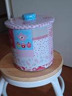 Vrolijk roze-blauw bewaarblik met knop, Ophalen of Verzenden, Nieuw, Aluminium, Pot, Bus of Blik