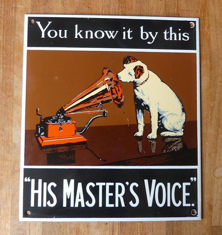 HMV emaille bord metalen schildje His Master's Voice LP, Huis en Inrichting, Woonaccessoires | Wanddecoraties, Gebruikt, Ophalen of Verzenden