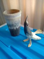 Deco beker/vaas en vogel gemaakt van hoorn puntgaaf,, Ophalen of Verzenden