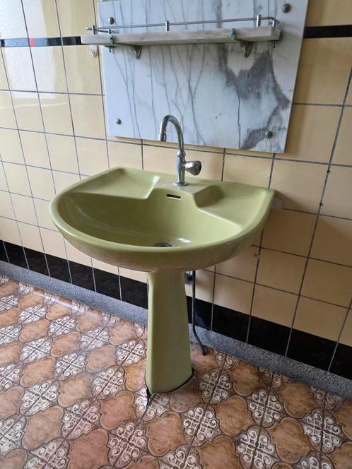 Vintage wastafel - groen - marmer - jaren '60/'70, Huis en Inrichting, Badkamer | Badkamermeubels, Gebruikt, Ophalen