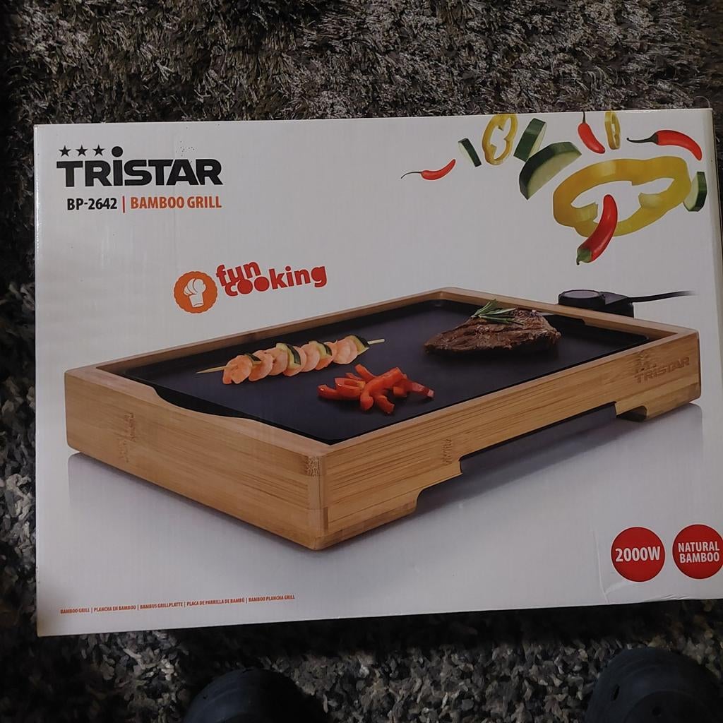 Tristar BP-2642 Bamboo Grill - Nieuw in doos!, Ophalen of Verzenden, Vaatwasmachinebestendig, Nieuw, Tafelgrill