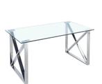 Eettafel zilver RVS Poten  90x160 (Transparant glas), 50 tot 100 cm, Nieuw, 150 tot 200 cm, Ophalen