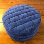 Vintage patchwork poef, blauw suede, vintage design, Leer, Ophalen of Verzenden, Zo goed als nieuw, 50 tot 75 cm
