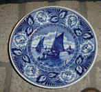 Tk: Delftsblauw wandbord, boten in Hollands landschap, Ophalen of Verzenden