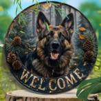 Vintage rond metalen bord Duitse Herder Welcome (20cm), Ophalen of Verzenden, Nieuw