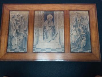Antiek religieus drieluik in houten lijst beschikbaar voor biedingen