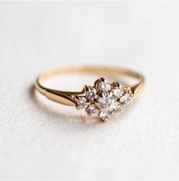 Vintage 9K goud Cluster ring met CZ - Maat 18,5 beschikbaar voor biedingen