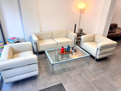Cassina LC3 set – 2 fauteuils + bank + tafel origineel leer, Huis en Inrichting, Fauteuils, Gebruikt, Leer, Metaal, 125 cm of meer