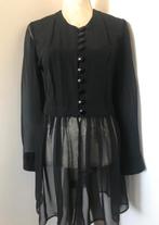 Zwarte Blouse met Voile Mouwen en Onderkant, Ophalen of Verzenden, Zo goed als nieuw, Maat 36 (S), Zwart