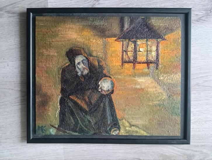 Maria Kruysen (1899-1988) - Memento Mori - Man met schedel, Antiek en Kunst, Kunst | Schilderijen | Klassiek, Ophalen of Verzenden