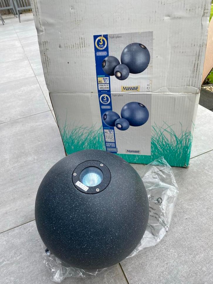 3 Polystone Tuinlampen Rond - Massive Triple Sphere, Tuin en Terras, Buitenverlichting, Nieuw, Vloerlamp, Kunststof, Minder dan 50 watt
