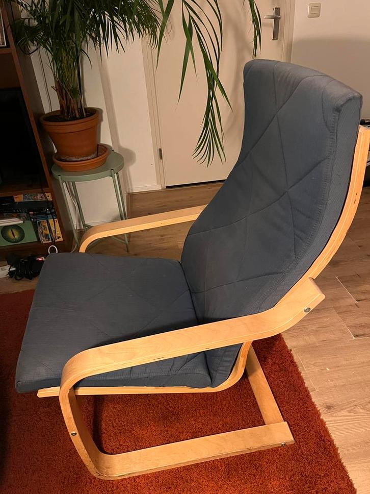 IKEA Poang Fauteuil met Voetenbank, Huis en Inrichting, Fauteuils, Gebruikt, Hout, Stof, 50 tot 75 cm, 75 tot 100 cm, Ophalen