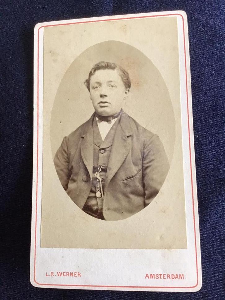 CDV, Jongeman, L.R. WERNER, AMSTERDAM, Carte de Visite, Verzamelen, Foto's en Prenten, Gebruikt, Foto, Voor 1940, Ophalen of Verzenden