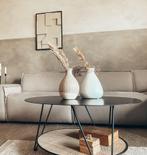 Zwarte ronde salontafel 80cm van metaal met rotan, Huis en Inrichting, Tafels | Salontafels, Ophalen, Rond, Japandi, bohemian, modern