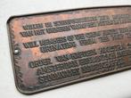 ANTIEK KOPER TEKSTBORDJE STOOMVAART 1859, Verzamelen, Scheepvaart, Ophalen of Verzenden, Gebruikt