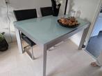Mooie glazen tafel met 4 lederen stoelen!, Huis en Inrichting, Tafels | Eettafels, Ophalen of Verzenden, Zo goed als nieuw, Rechthoekig