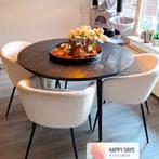 Mangohouten tafel met 4 teddy stoelen, Huis en Inrichting, Tafels | Eettafels, Ophalen, Gebruikt, Rond, Modern