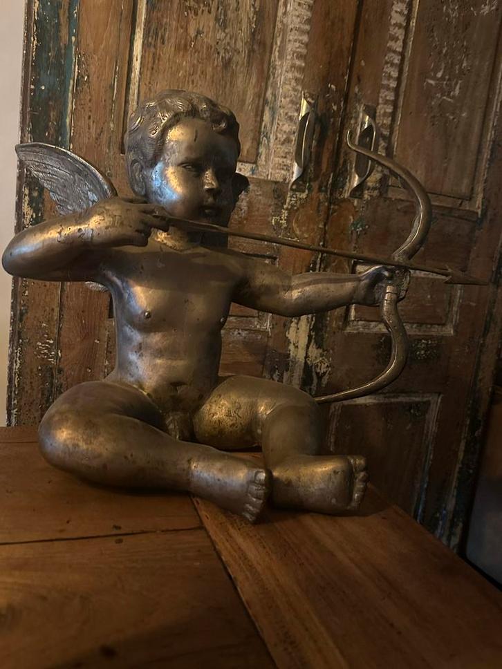 Antieke Cupido Beeld met Pijl en Boog, Antiek en Kunst, Kunst | Beelden en Houtsnijwerken, Ophalen of Verzenden