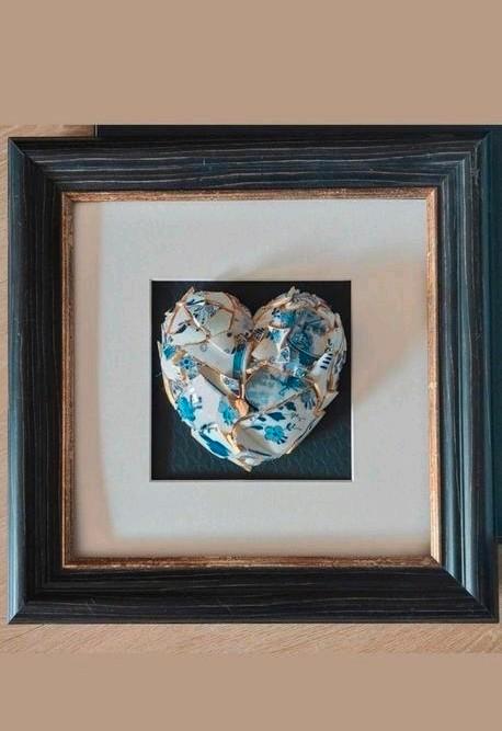 3D Delfts Blauw Hart in Lijst handmade, Antiek en Kunst, Kunst | Beelden en Houtsnijwerken, Ophalen of Verzenden