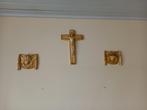 Antiek kruisbeeld met panelen (Jezus, Maria en Jozef), Antiek en Kunst, Antiek | Religie, Ophalen of Verzenden