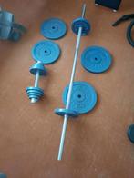 Halerset (stang en schijven) en dumbell, Ophalen, Gebruikt, Benen, Halterset