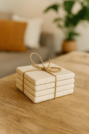 10x10 cm Biancone natuurstenen onderzetters, Huis en Inrichting, Woonaccessoires | Onderzetters, Nieuw, Glas of Kopje, Ophalen of Verzenden