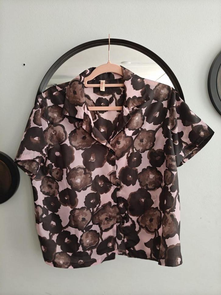 Vintage blouse roze/zwart, Kleding | Dames, Blouses en Tunieken, Gedragen, Maat 46/48 (XL) of groter, Zwart, Ophalen of Verzenden