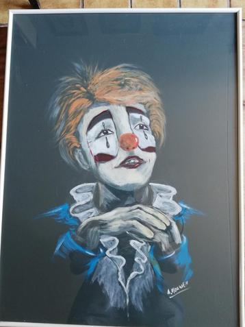 Clown. Portret Clown. Sign. Acryl/papier. 61/81 cm  beschikbaar voor biedingen