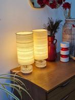 Vintage tafellampjes glas/stof set van 2, Ophalen, Glas, Vintage, Minder dan 50 cm