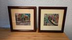 Twee schilderijtjes 'Vietnam huisjes' in lijst, Antiek en Kunst, Kunst | Litho's en Zeefdrukken, Ophalen of Verzenden