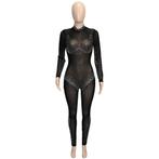 Dames catsuit 35 / bodysuit zwarte glitter doorzichtig feest, Maat 38/40 (M), Verzenden, Nieuw, Overige thema's