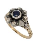 Saffier 8 diamanten victoriaanse 14k ring goud dames antiek