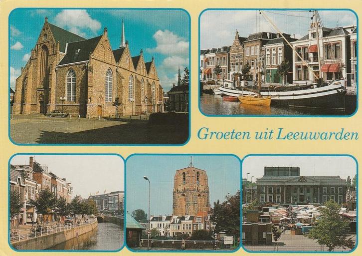 LEEUWARDEN Kerk Gracht Oldehove Rechtbank Groeten, Verzamelen, Ansichtkaarten | Nederland, Gelopen, Friesland, 1980 tot heden